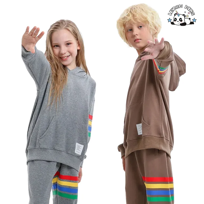 LEZONKIDS - New Customized Children Clothes Set Colourful Printing Cotton Hoodie Fashion Kids Clothing